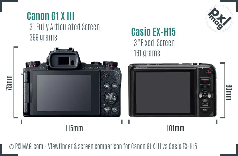 Canon G1 X III vs Casio EX-H15 Screen and Viewfinder comparison