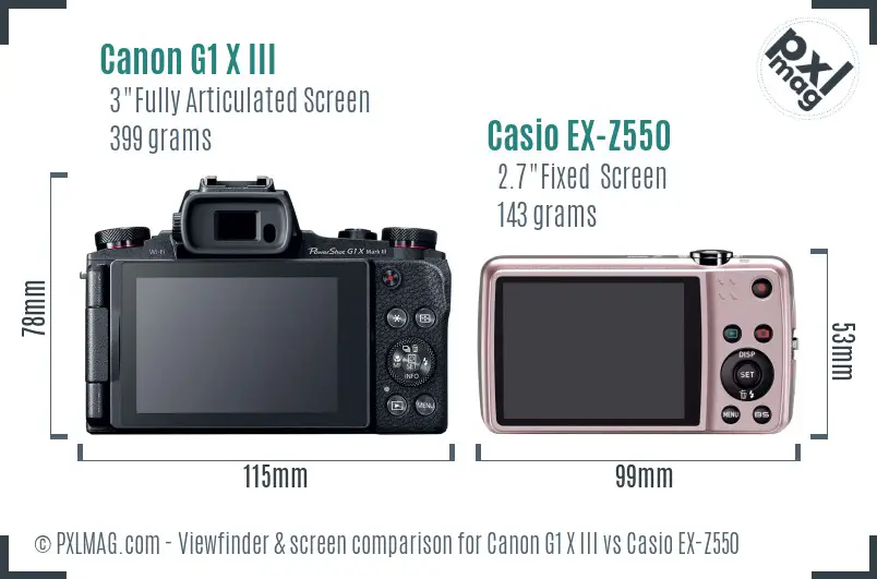Canon G1 X III vs Casio EX-Z550 Screen and Viewfinder comparison