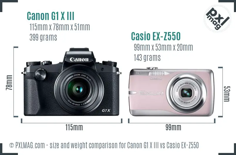 Canon G1 X III vs Casio EX-Z550 size comparison