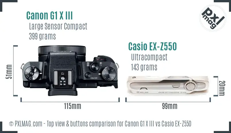 Canon G1 X III vs Casio EX-Z550 top view buttons comparison