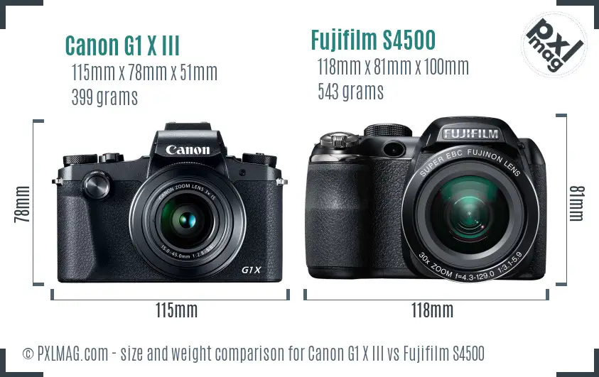 Canon G1 X III vs Fujifilm S4500 size comparison