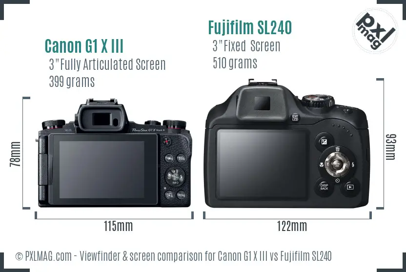 Canon G1 X III vs Fujifilm SL240 Screen and Viewfinder comparison