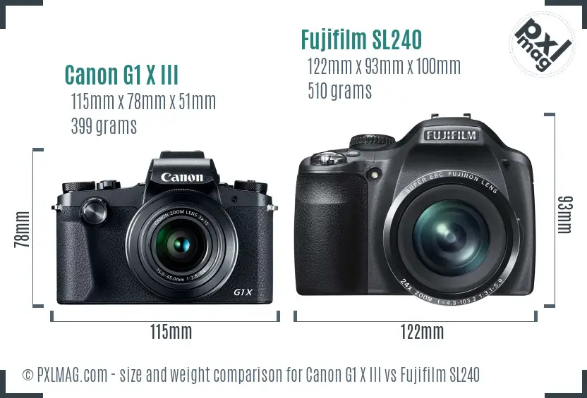Canon G1 X III vs Fujifilm SL240 size comparison