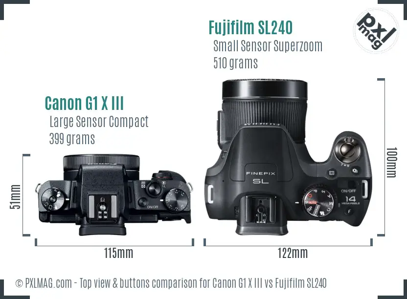 Canon G1 X III vs Fujifilm SL240 top view buttons comparison