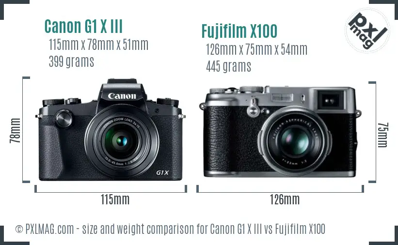 Canon G1 X III vs Fujifilm X100 size comparison