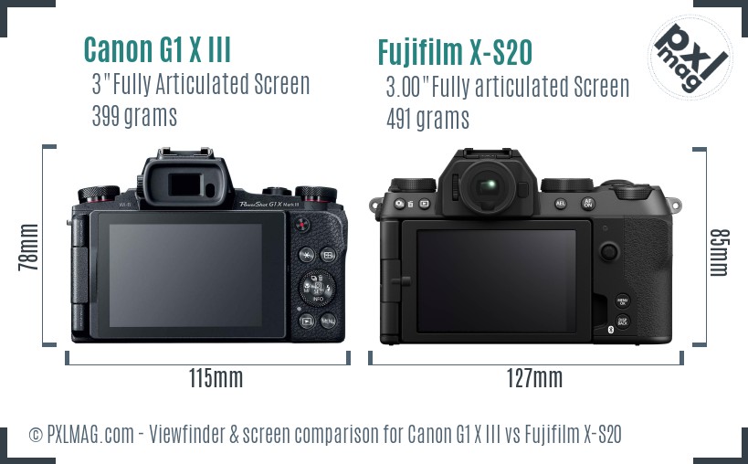 Canon G1 X III vs Fujifilm X-S20 Screen and Viewfinder comparison