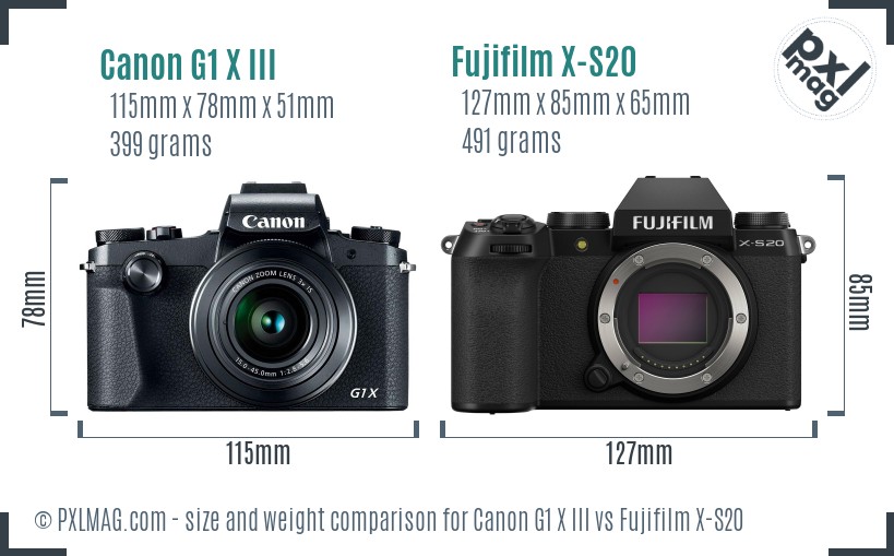 Canon G1 X III vs Fujifilm X-S20 size comparison