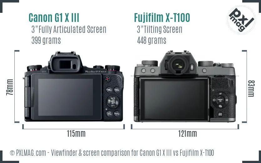 Canon G1 X III vs Fujifilm X-T100 Screen and Viewfinder comparison