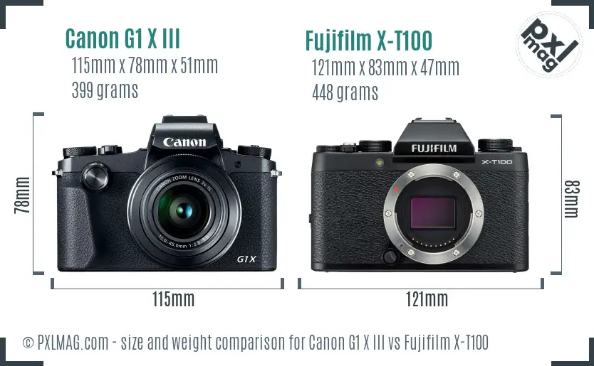 Canon G1 X III vs Fujifilm X-T100 size comparison