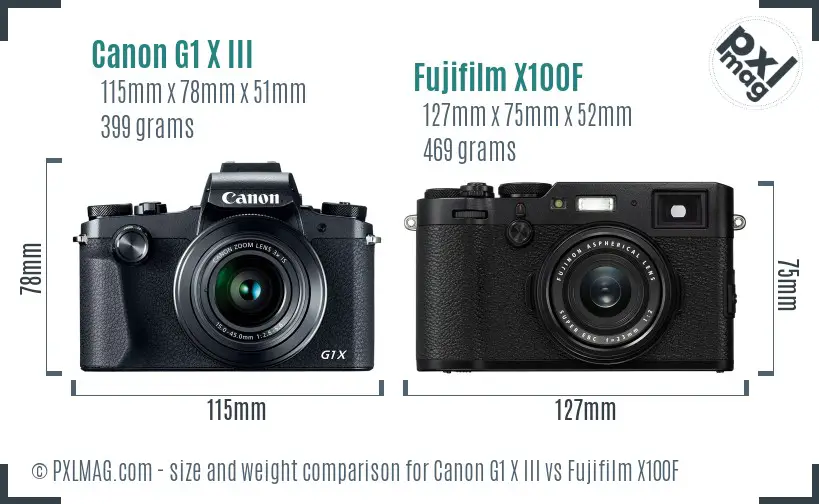 Canon G1 X III vs Fujifilm X100F size comparison