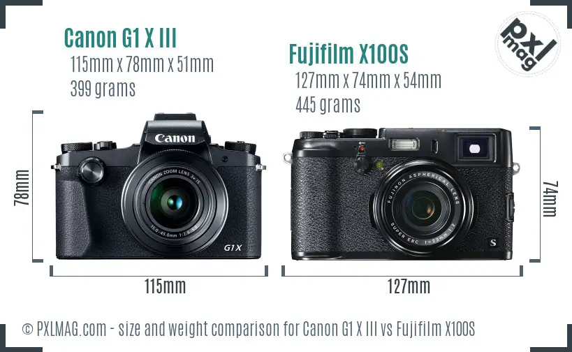 Canon G1 X III vs Fujifilm X100S size comparison