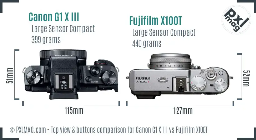 Canon G1 X III vs Fujifilm X100T top view buttons comparison