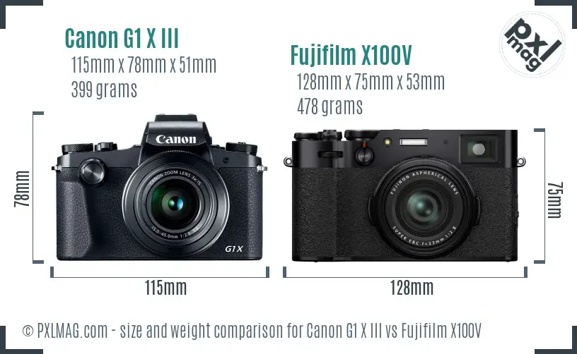 Canon G1 X III vs Fujifilm X100V size comparison