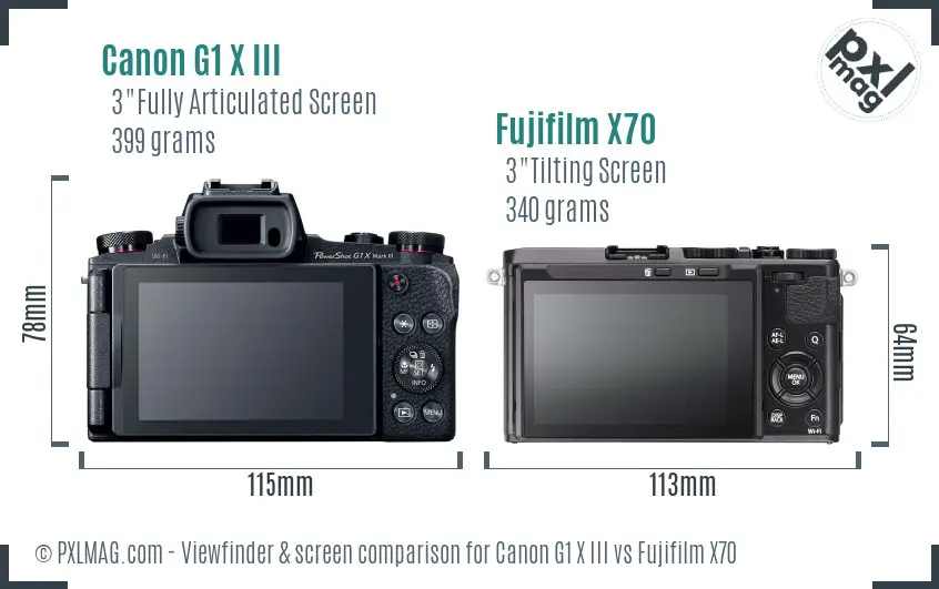 Canon G1 X III vs Fujifilm X70 Screen and Viewfinder comparison