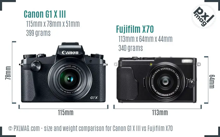 Canon G1 X III vs Fujifilm X70 size comparison