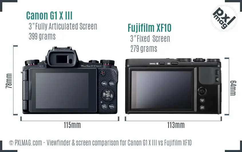 Canon G1 X III vs Fujifilm XF10 Screen and Viewfinder comparison
