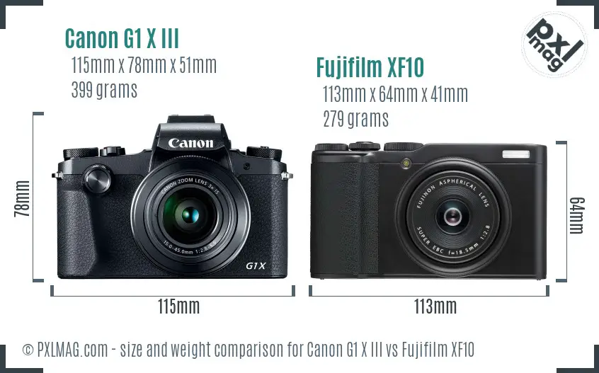 Canon G1 X III vs Fujifilm XF10 size comparison