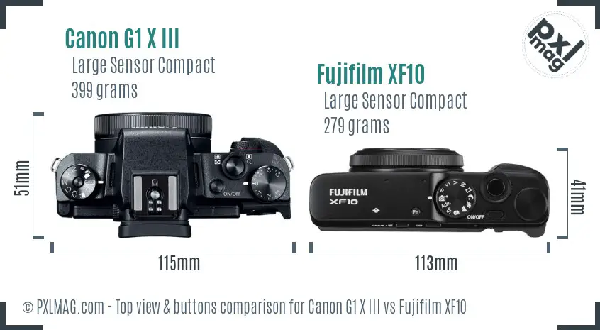 Canon G1 X III vs Fujifilm XF10 top view buttons comparison