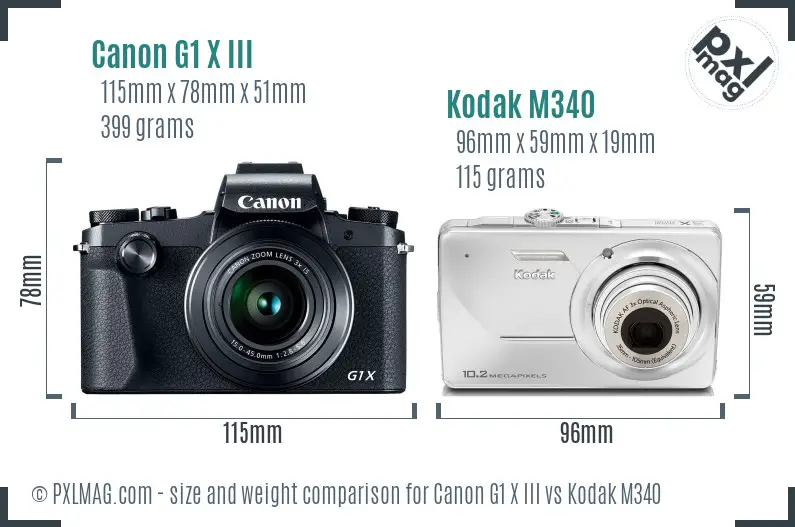 Canon G1 X III vs Kodak M340 size comparison