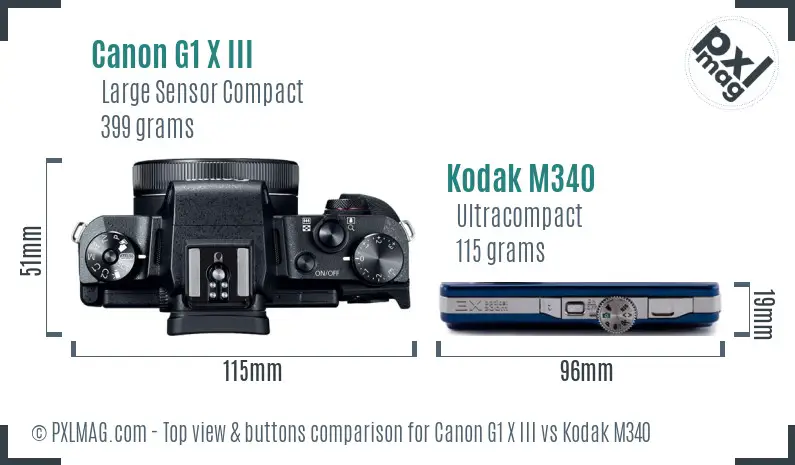 Canon G1 X III vs Kodak M340 top view buttons comparison