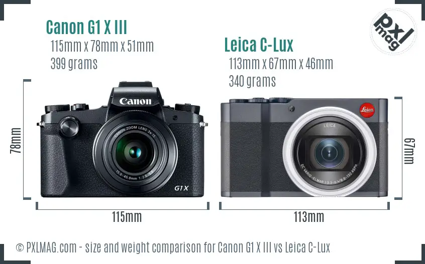Canon G1 X III vs Leica C-Lux size comparison