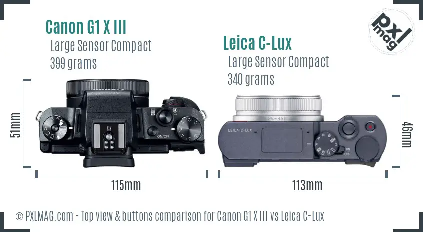 Canon G1 X III vs Leica C-Lux top view buttons comparison