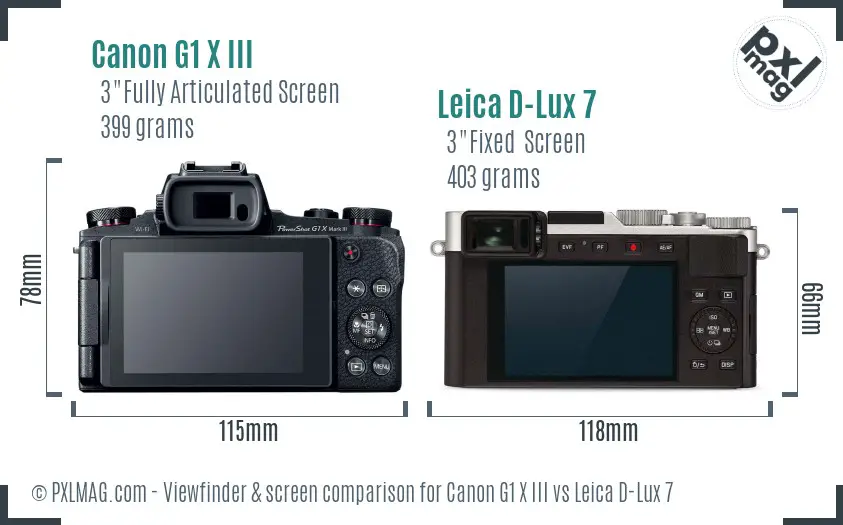 Canon G1 X III vs Leica D-Lux 7 Screen and Viewfinder comparison