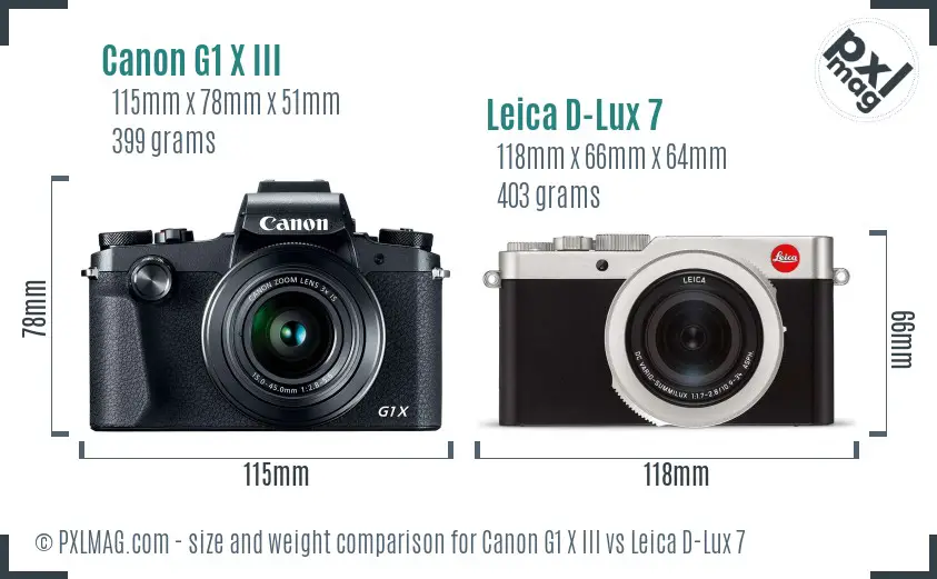 Canon G1 X III vs Leica D-Lux 7 size comparison