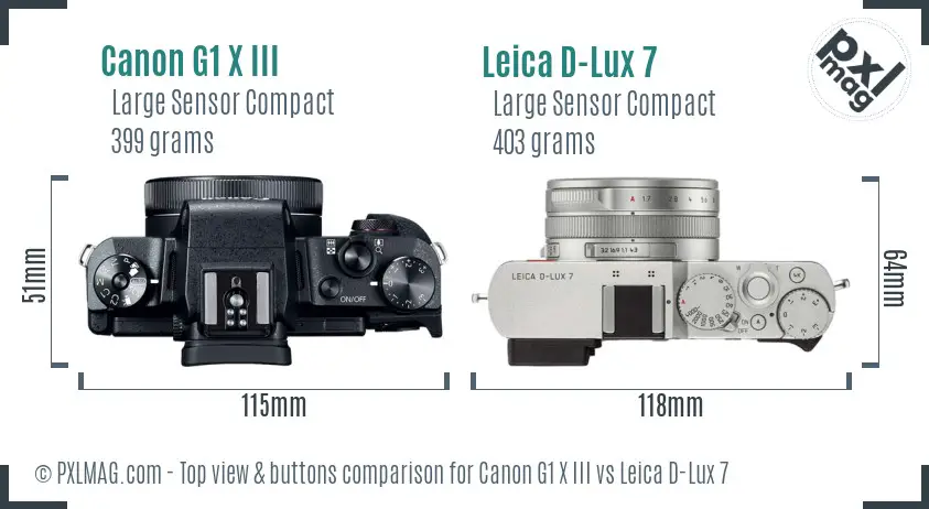 Canon G1 X III vs Leica D-Lux 7 top view buttons comparison