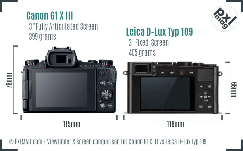 Canon G1 X III vs Leica D-Lux Typ 109 Screen and Viewfinder comparison