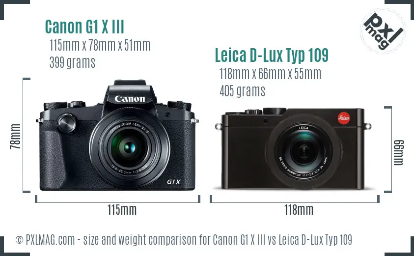 Canon G1 X III vs Leica D-Lux Typ 109 size comparison