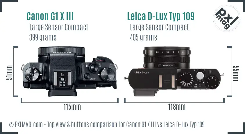 Canon G1 X III vs Leica D-Lux Typ 109 top view buttons comparison