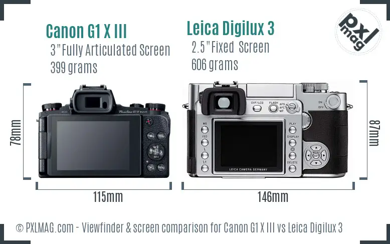 Canon G1 X III vs Leica Digilux 3 Screen and Viewfinder comparison