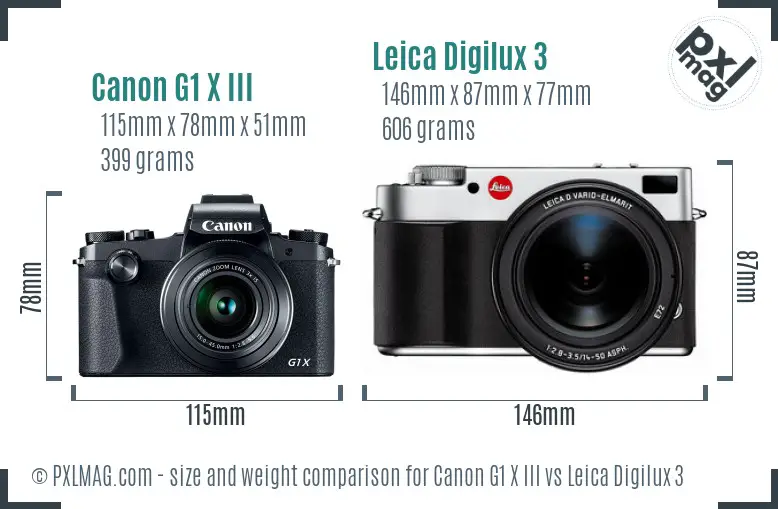 Canon G1 X III vs Leica Digilux 3 size comparison