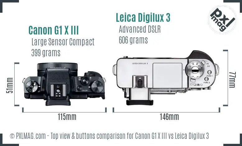 Canon G1 X III vs Leica Digilux 3 top view buttons comparison
