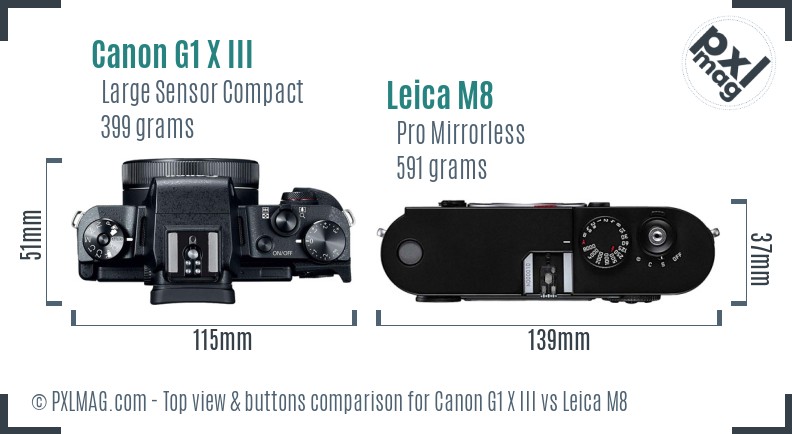 Canon G1 X III vs Leica M8 top view buttons comparison