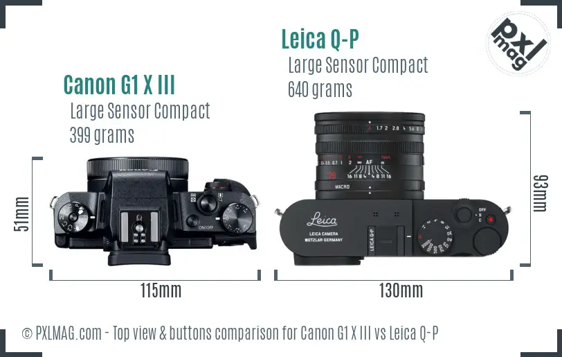 Canon G1 X III vs Leica Q-P top view buttons comparison