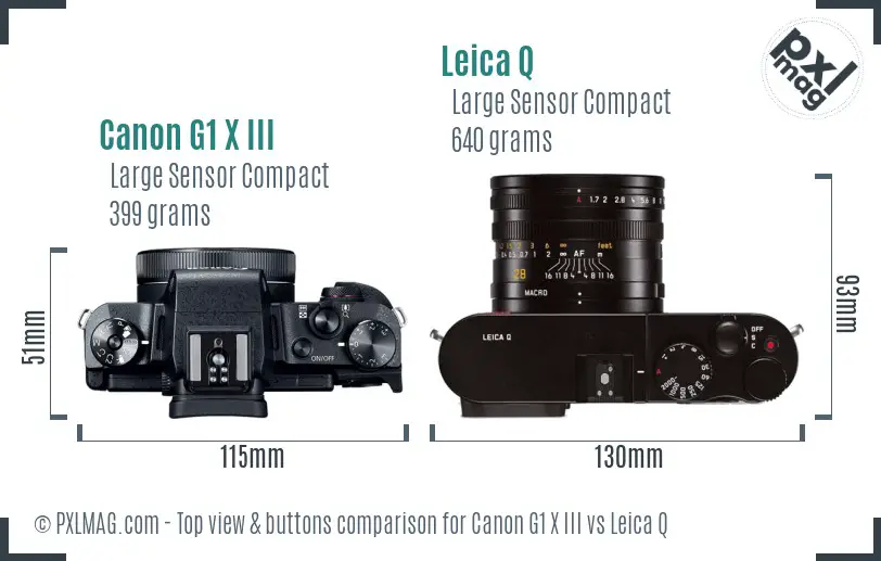 Canon G1 X III vs Leica Q top view buttons comparison