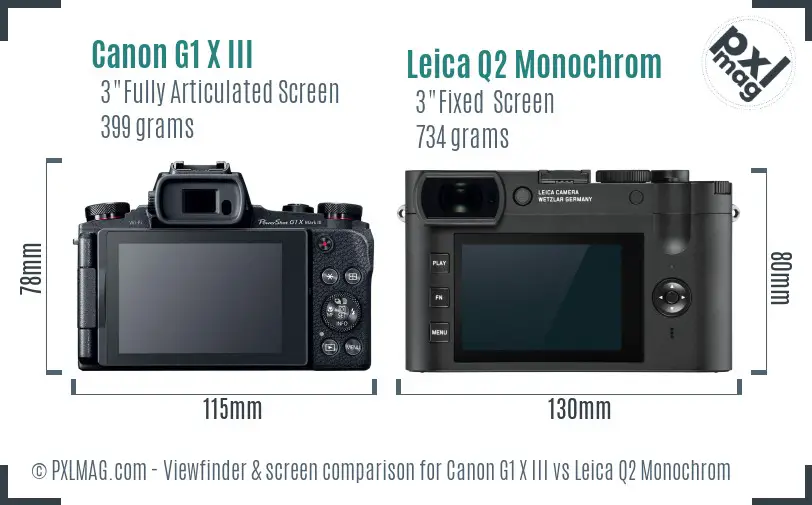 Canon G1 X III vs Leica Q2 Monochrom Screen and Viewfinder comparison