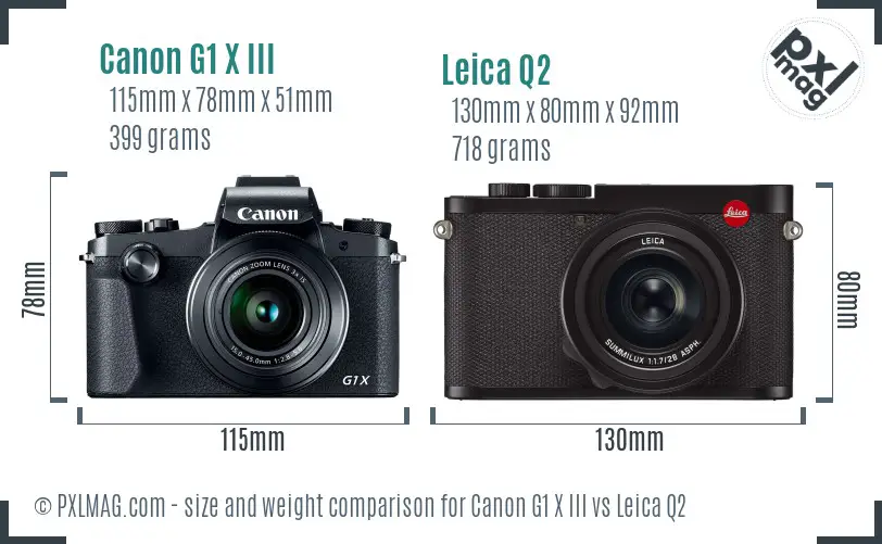 Canon G1 X III vs Leica Q2 size comparison
