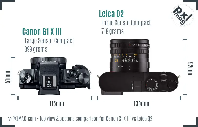 Canon G1 X III vs Leica Q2 top view buttons comparison