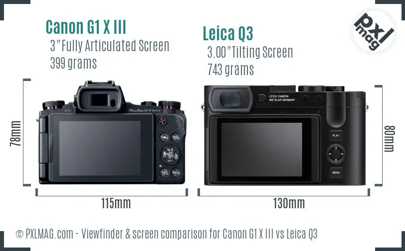 Canon G1 X III vs Leica Q3 Screen and Viewfinder comparison