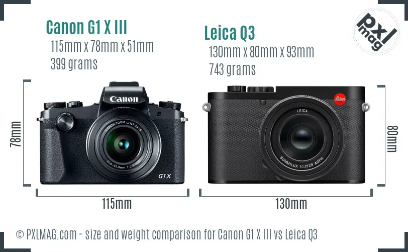 Canon G1 X III vs Leica Q3 size comparison