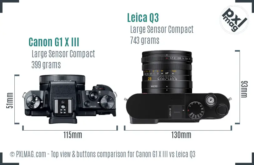 Canon G1 X III vs Leica Q3 top view buttons comparison