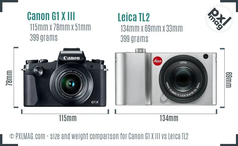 Canon G1 X III vs Leica TL2 size comparison