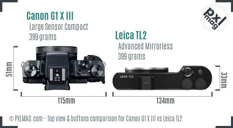 Canon G1 X III vs Leica TL2 top view buttons comparison