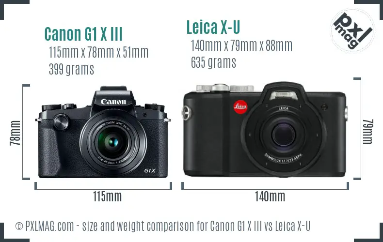 Canon G1 X III vs Leica X-U size comparison