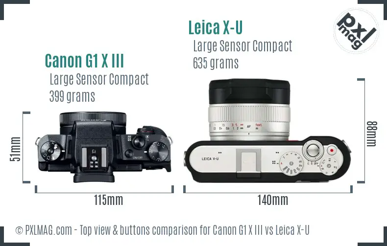 Canon G1 X III vs Leica X-U top view buttons comparison