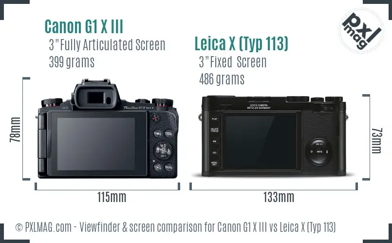 Canon G1 X III vs Leica X (Typ 113) Screen and Viewfinder comparison