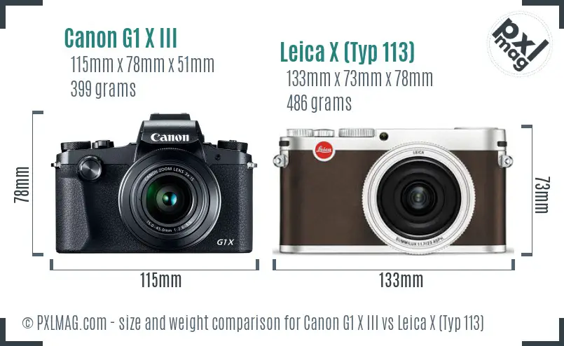 Canon G1 X III vs Leica X (Typ 113) size comparison